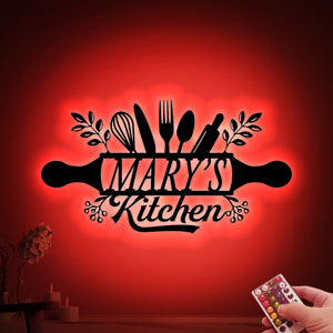 Custom Metal Sign for Kitchen Led Light, Kitchen Name Sign, Gift for Mom Grandma, Kitchen Wall Decor, Mothers Day Gift, Chef Sign, Tools