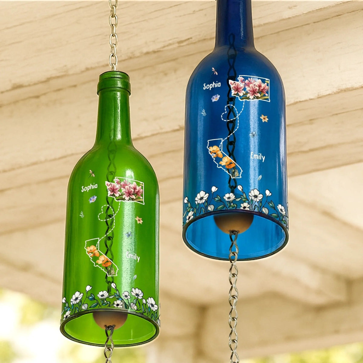 Long Distance Friends - Personalized Wine Bottle Wind Chime - Gift For Sisters, Besties, Friends