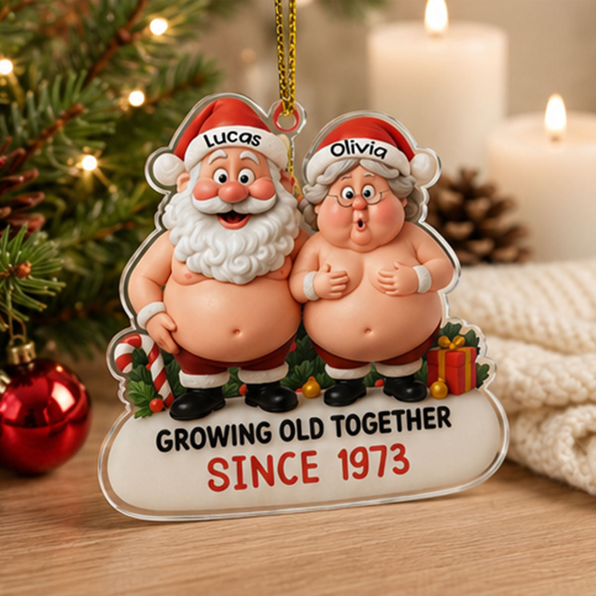 Growing Old Together, Santa And Mrs. Claus Ornament, Gift For Couples