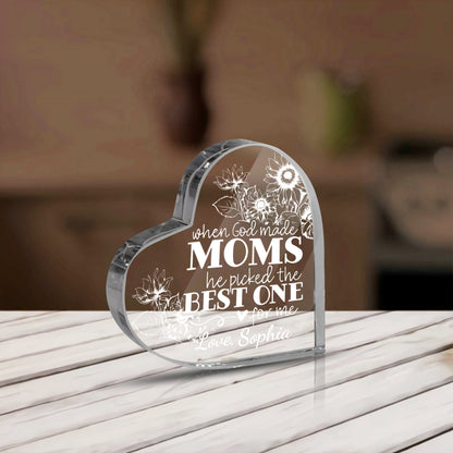 When God Made Moms He Picked The Best One For Me - Personalized Heart Shaped Acrylic Plaque - Gift For Mom, Mother's Day, Birthday Gift