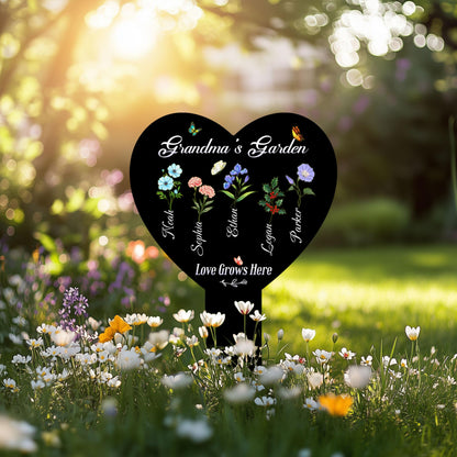 Personalized Birth Flower Metal Garden Stake, Mother's Day Gifts for Grandma, Grandkids Names, Nana's Blessings, Garden Marker Botanical Art