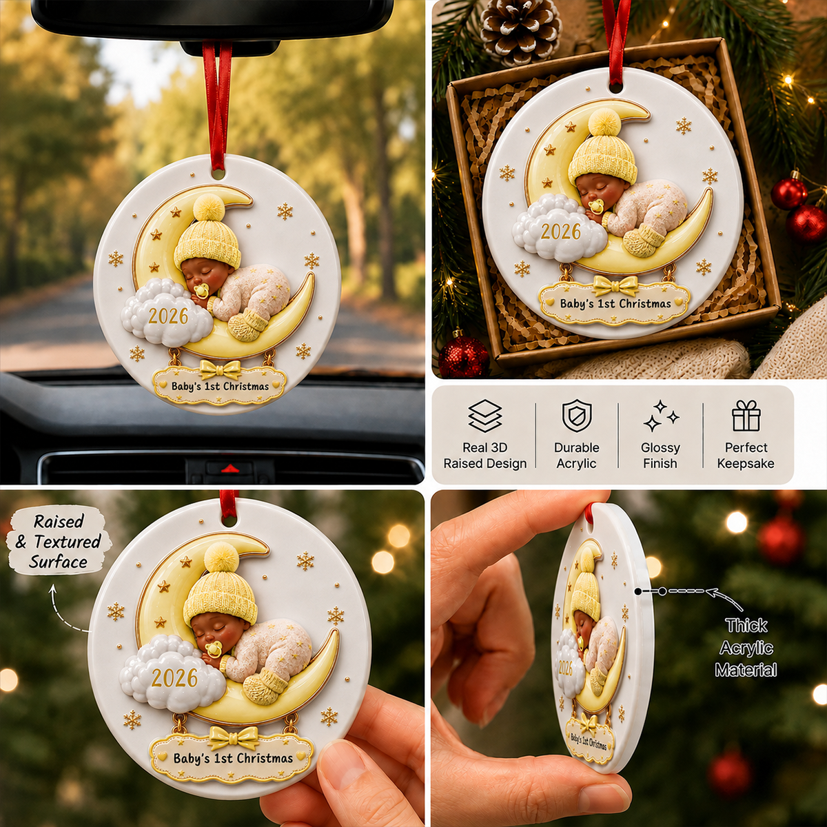 Baby's 1st Christmas Newborn Ornament- Real 3D Raised Ornament
