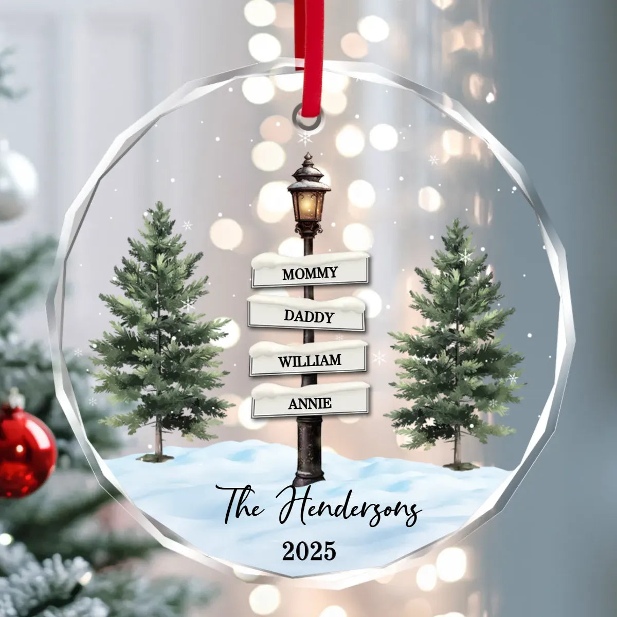 Christmas Vintage Family Lamp Post Signs - Personalized Crystal Ornament - Christmas Decoration, Christmas Gift For Family