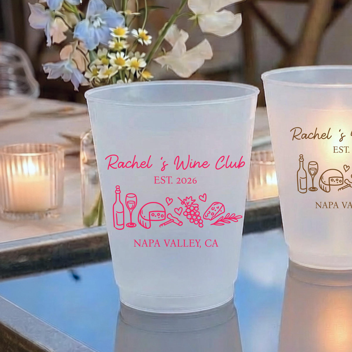 Personalized Frosted Plastic Cups, Custom Wine Club Cups, Winery Bachelorette Favors, Napa Valley Bach Party Cups, Girls Trip Drinkware
