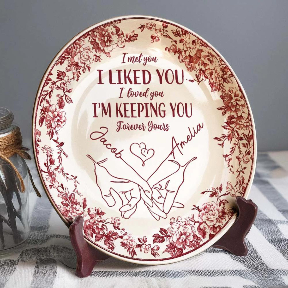 I'm Keeping You Forever Chinoiserie Toile De Jouy Style Couple - Personalized Ceramic Plate - Gift For Husband Wife, Anniversary, Custom Plate