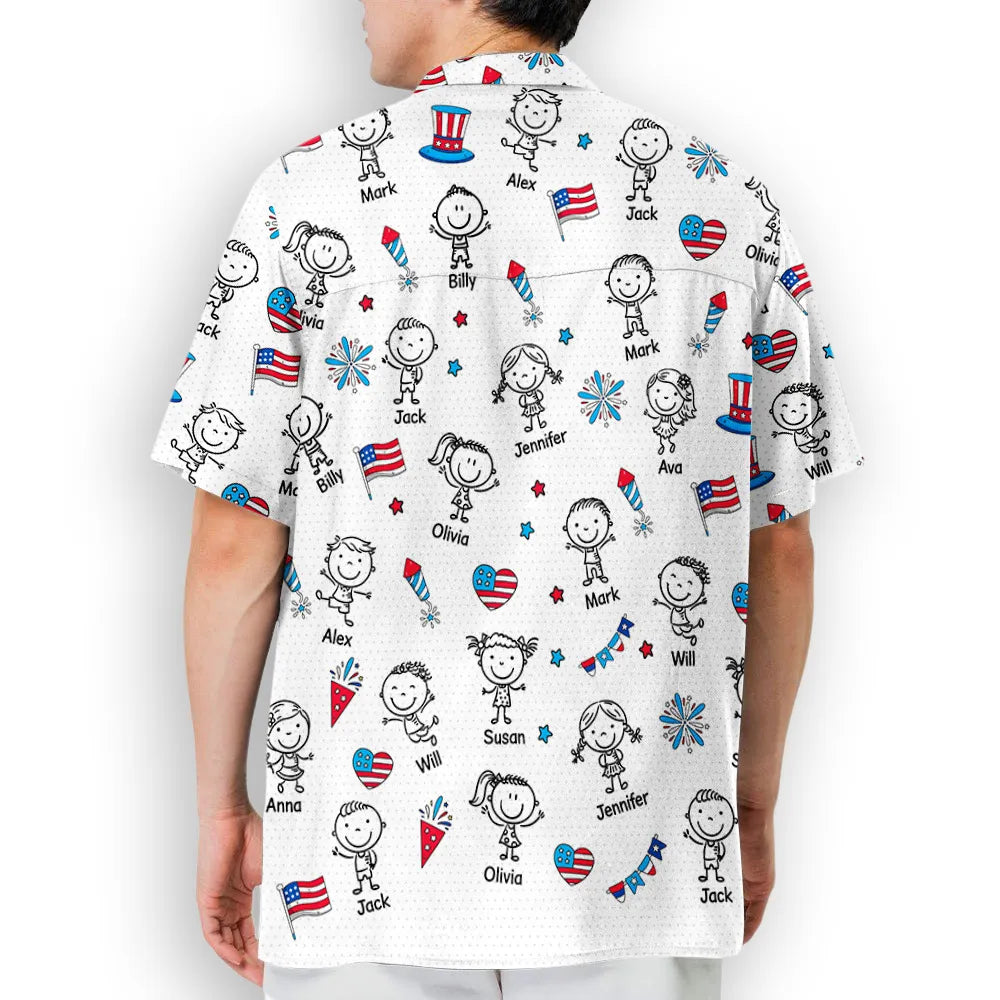 American Daddy Papa - Personalized Hawaiian Shirt - Summer Gift, Shirt For Dad, Grandpa, 4th Of July Shirt