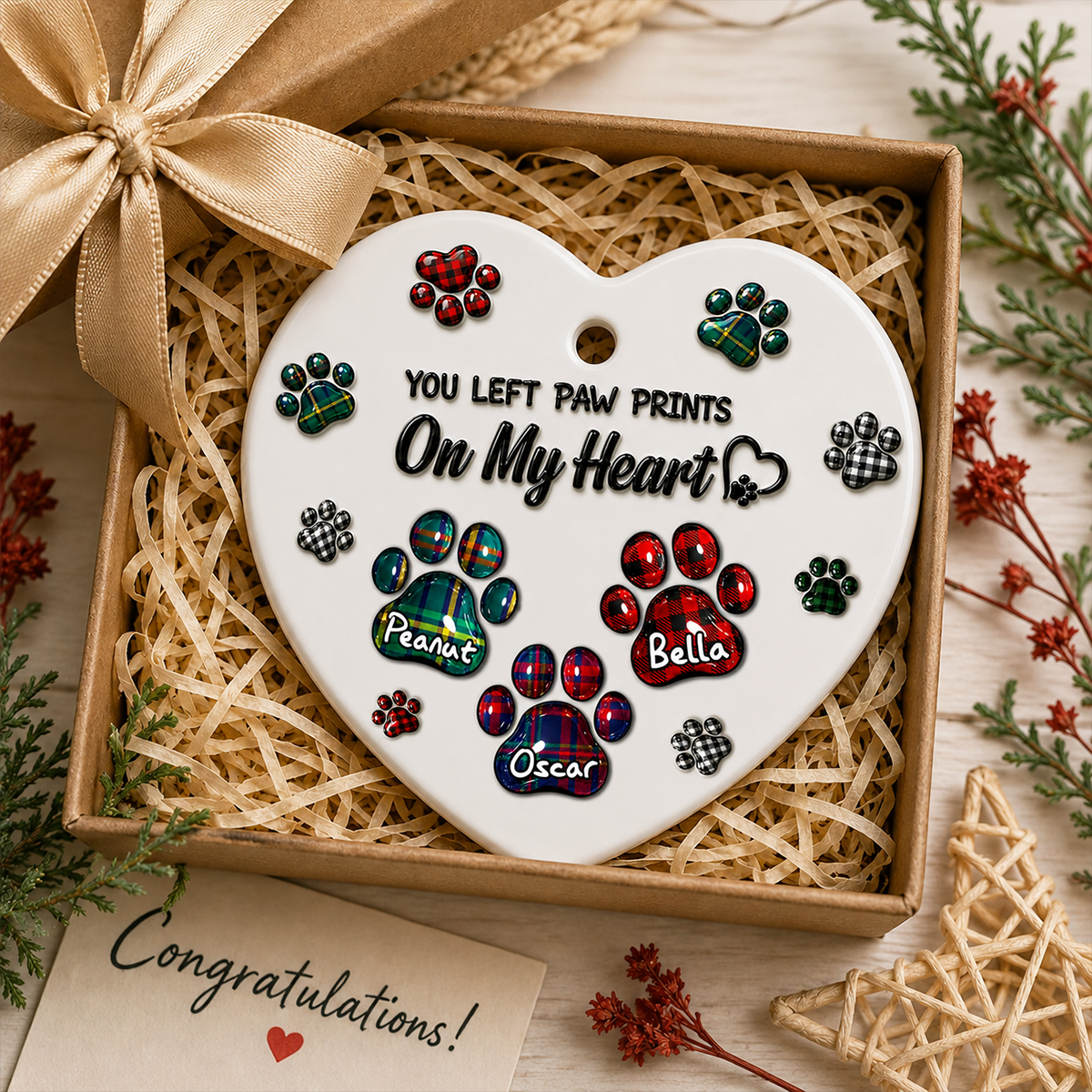 Memorial Dog Cat You Left Paw Prints On My Heart Memorial Ornament - Real 3D Raised Ornament