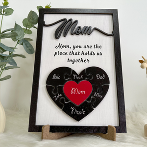 Personalized Puzzle Mom Sign Mother's Day, Love Heart Engrave, Gifts From Kids, Personalized Grandma, Wooden Sign, Puzzle Pieces