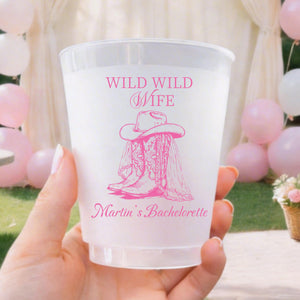 Personalized Frosted Plastic Cups, Wild Wild Wife Bachelorette Cups, Cowgirl Western Bride Party Favor, Custom Bach Weekend Cups