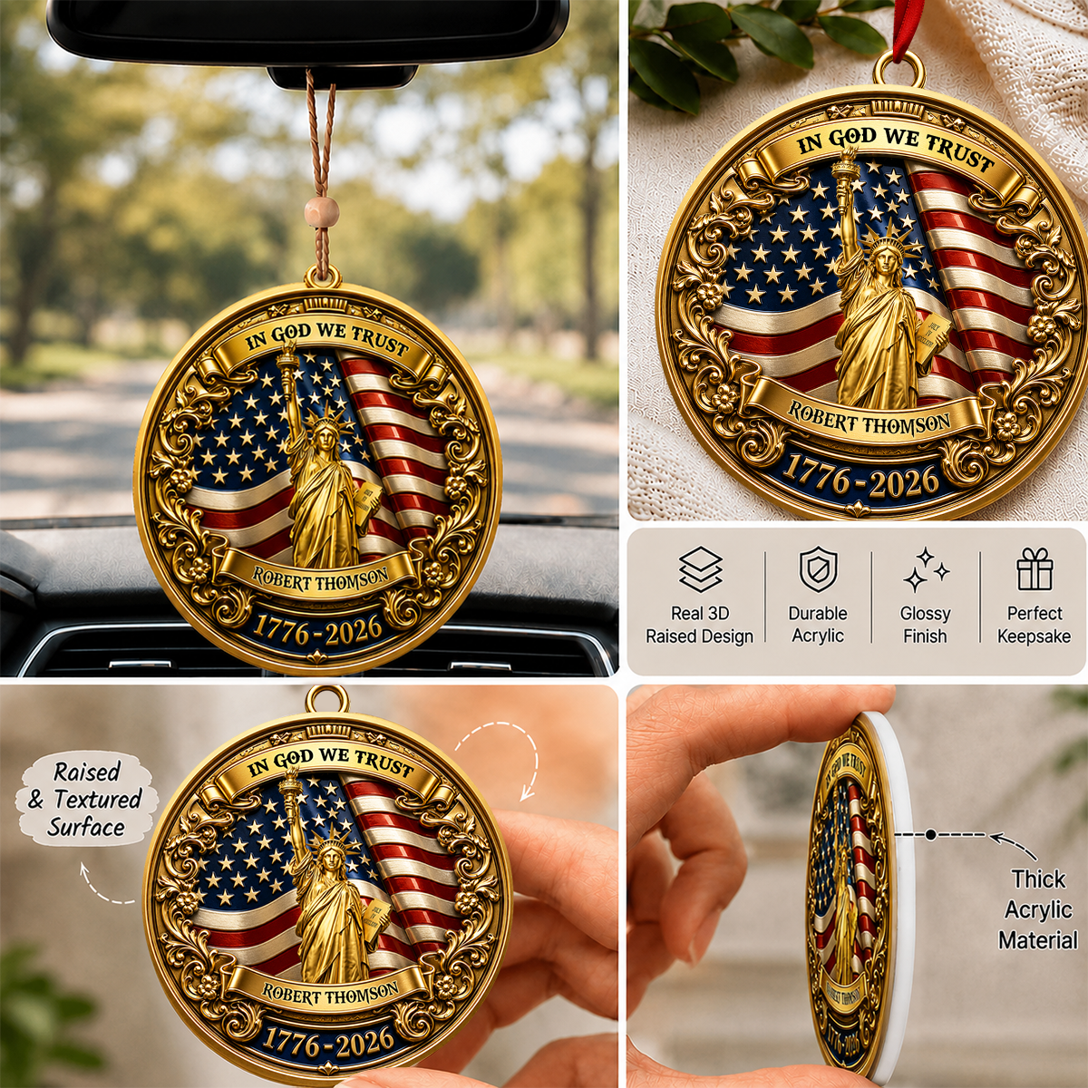 Liberty In God We Trust - Real 3D Raised Ornament