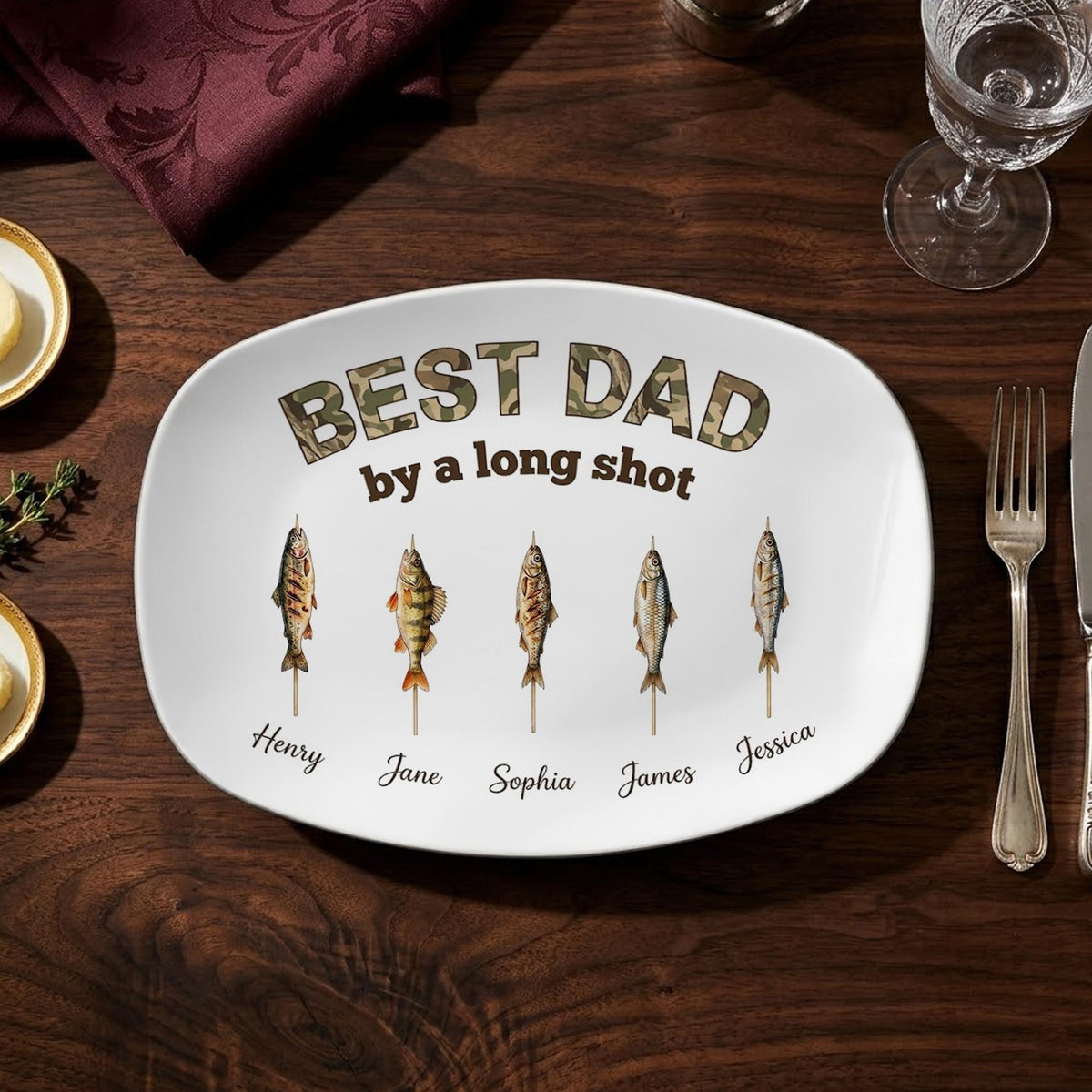 Personalized Fishing Dad Platter: Best Dad By A Long Shot Serving Tray, Custom Fisherman Family Gift