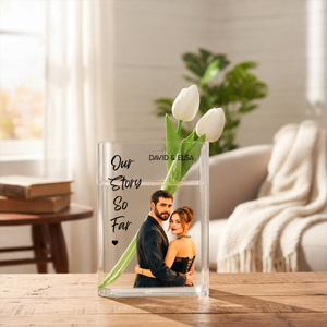 Anniversary Gifts - Custom Photo Couples Clear Acrylic Book Vase for Flowers, Transparent Flower Vase for Home Decor