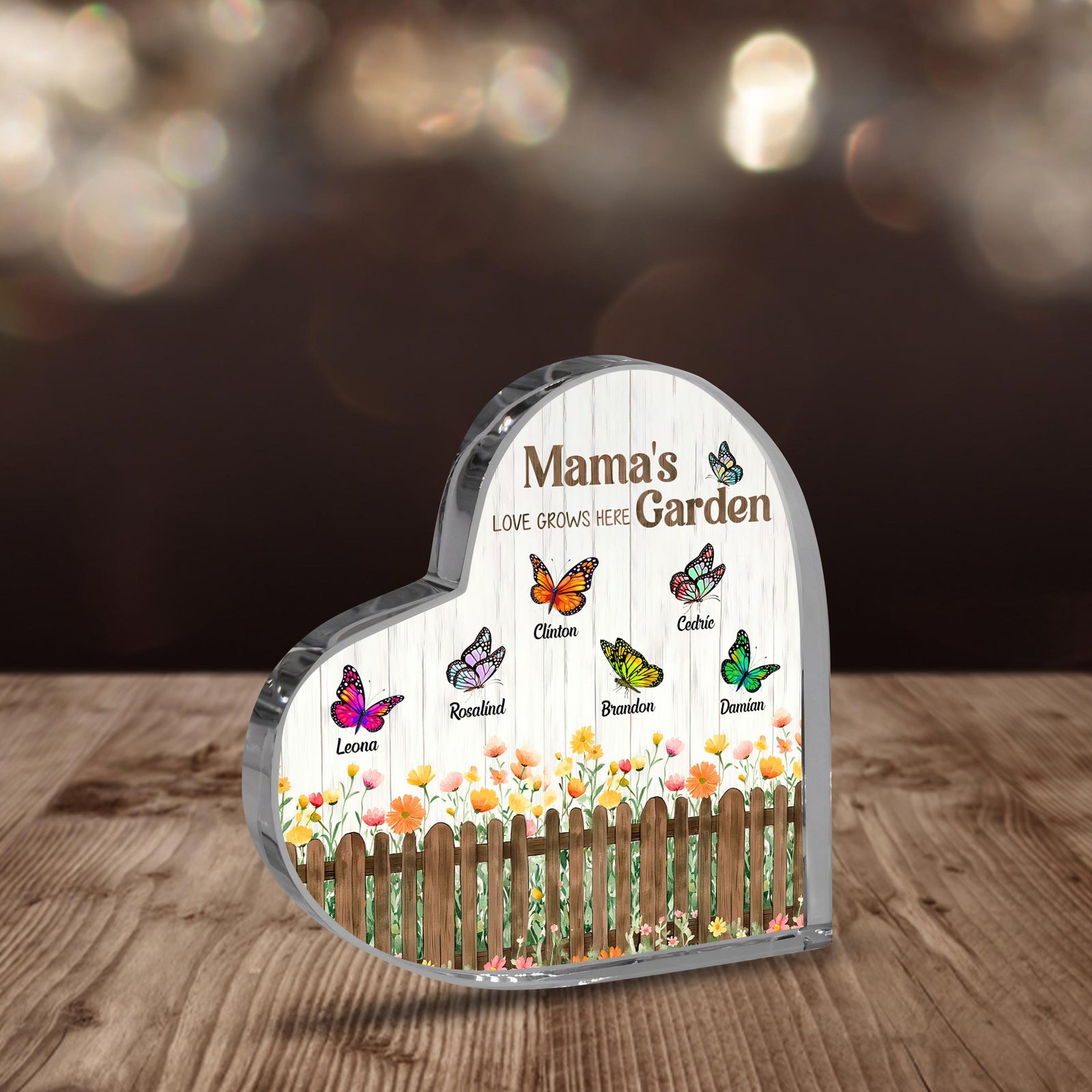 Mom's Garden Heart Acrylic Plaque with Kids Names, Flower Acrylic Plaque, Family Keepsake, Nana s Blessings, Grandma Garden Plaque