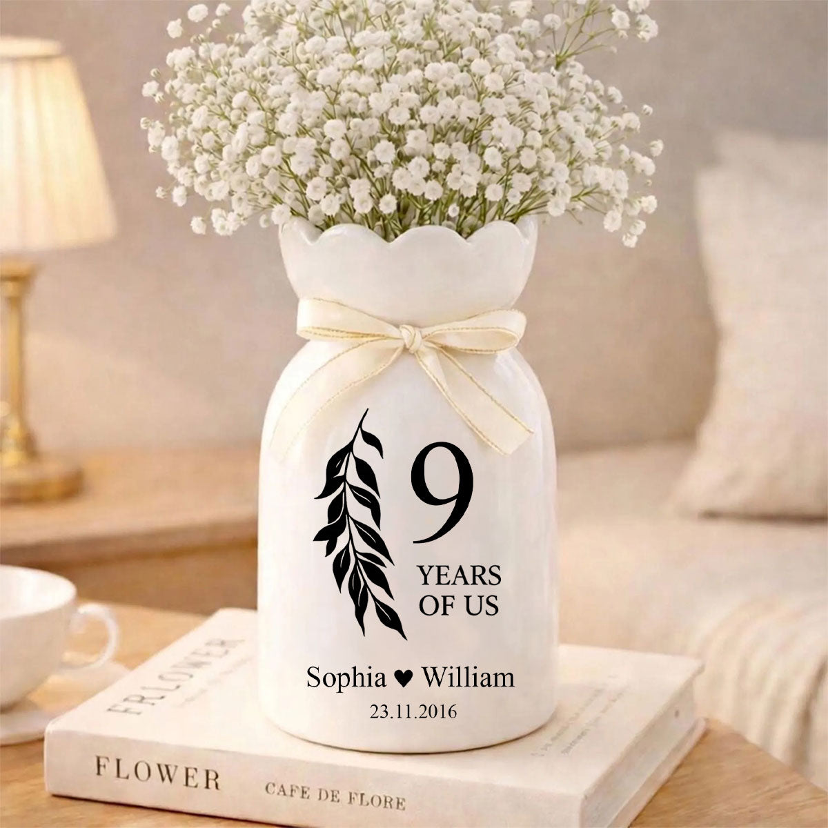 Custom Ceramic Anniversary Vase - Personalized Engagement Gift, Wedding Flower Pot for Couples, Anniversary