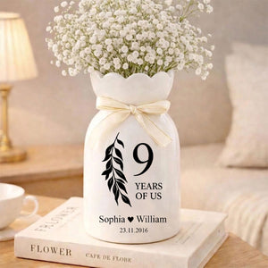 Custom Ceramic Anniversary Vase - Personalized Engagement Gift, Wedding Flower Pot for Couples, Anniversary