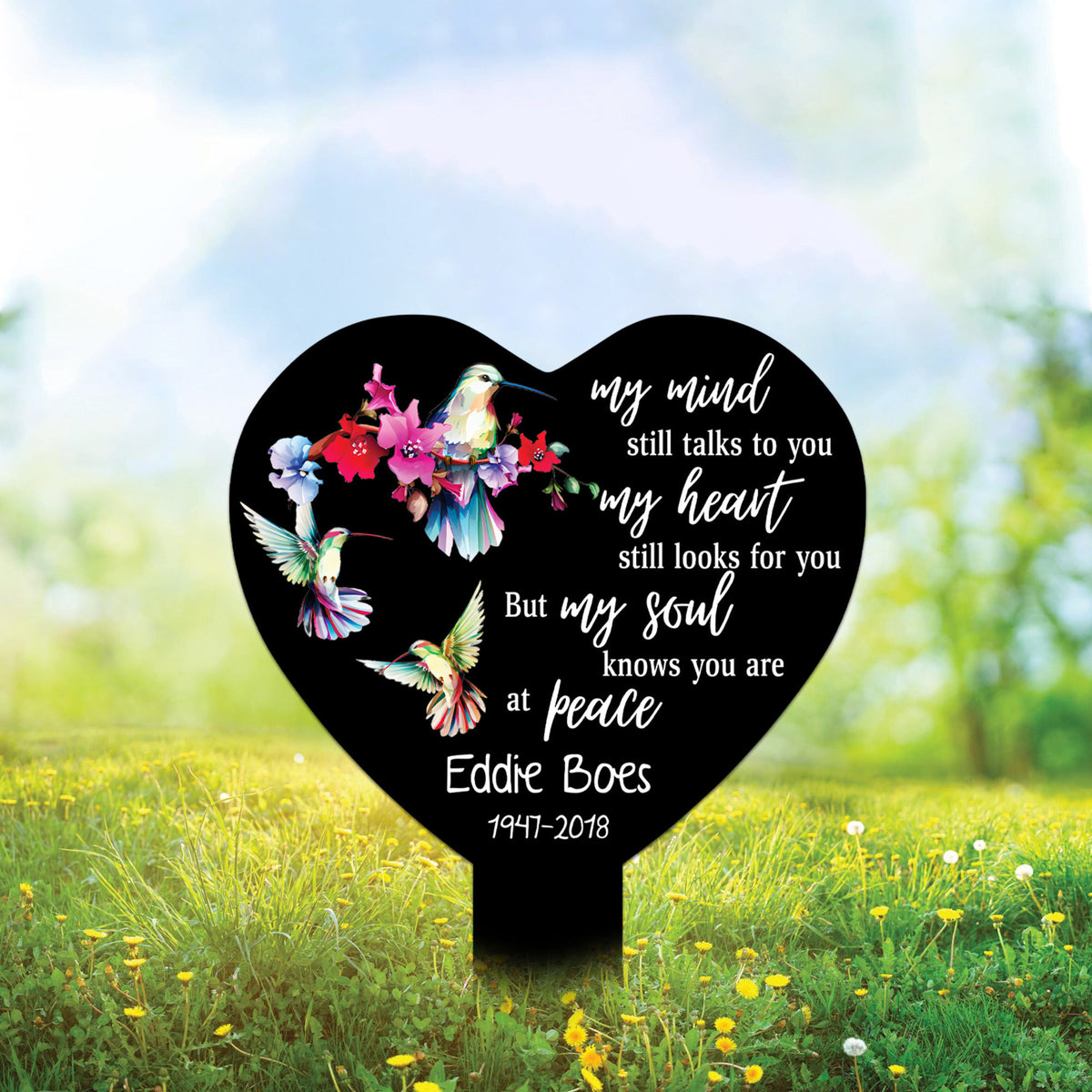 Personalized Memorial Stake Acrylic, Hummingbird Stake, Heart Garden Stake, Sympathy Sign, Memorial Plaque, Grave Marker, Garden Decor