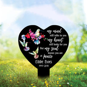 Personalized Memorial Stake Acrylic, Hummingbird Stake, Heart Garden Stake, Sympathy Sign, Memorial Plaque, Grave Marker, Garden Decor