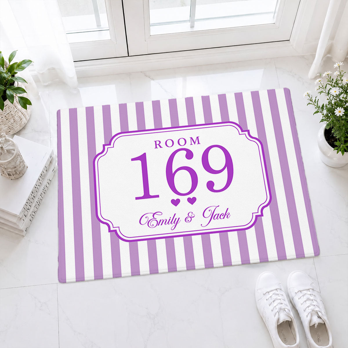 Personalized Striped Room Number Doormat - Gifts For Girls, Roomate