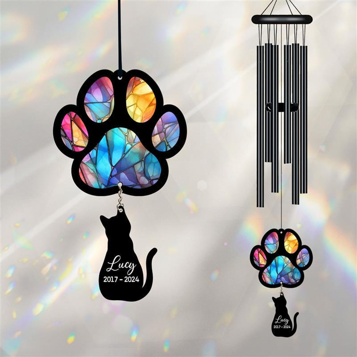 Personalized Pet Memorial Wind Chime, Remembrance Wind Chime, Pet Suncatcher Wind Chime, Cat Paw, Cat Loss, Cat Memorial, In Loving Memory