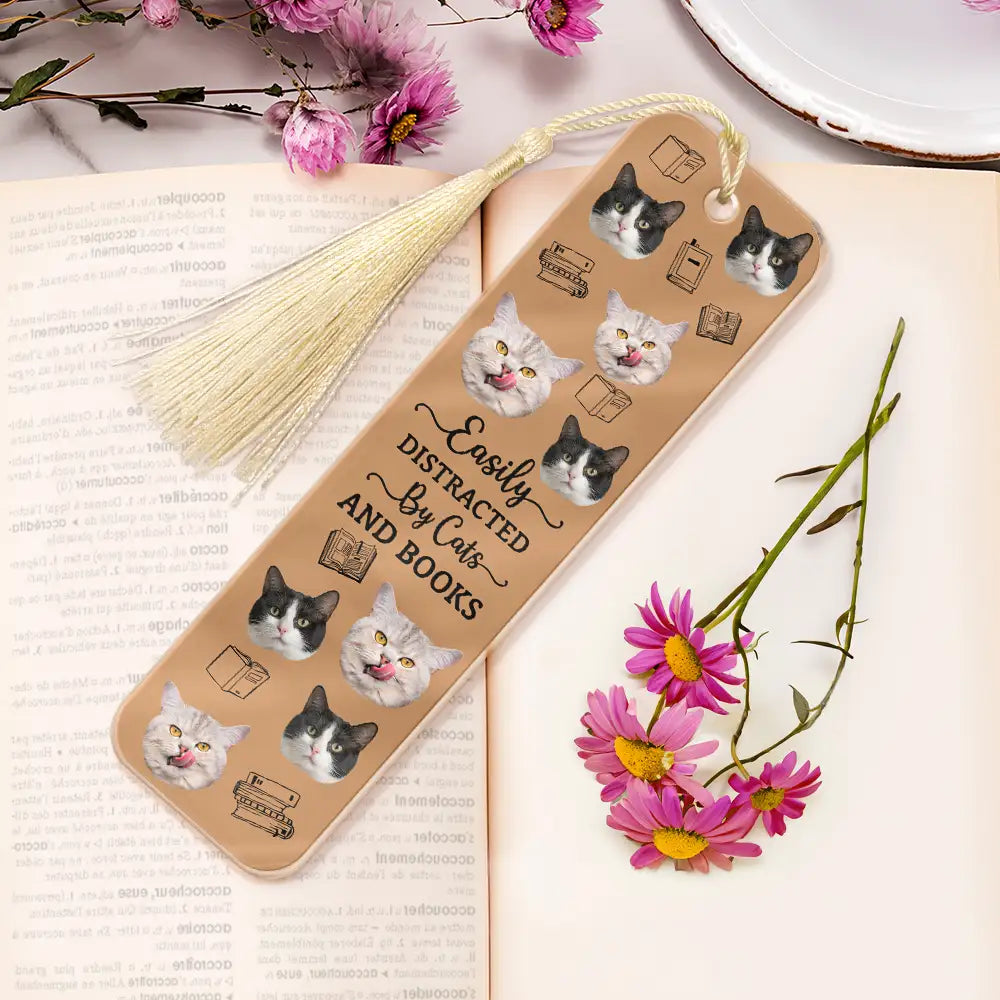 Custom Photo Easily Distracted By Pets And Books - Personalized Acrylic Bookmark - Gift For Pet Lovers, Bookworm Gift