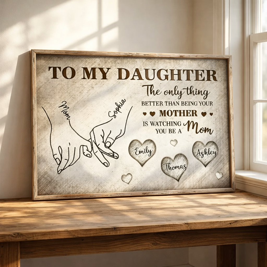To My Daughter Mom And Daughter Holding Hands Custom Kids Names - Personalized Canvas - Mother's Day Gift For Daughter
