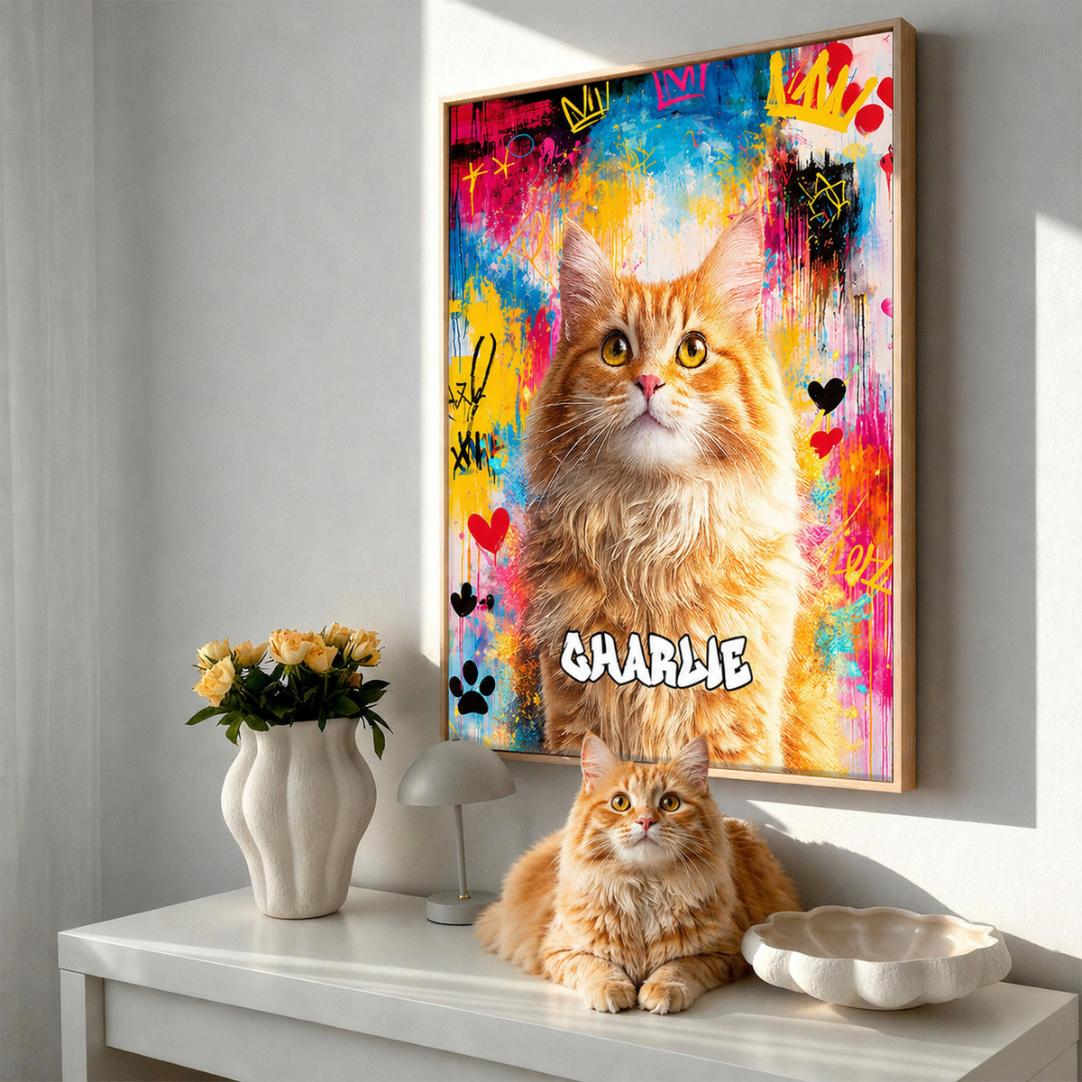 Vibrant Watercolor Splatter Dog Cat Photo - Personalized Poster Canvas