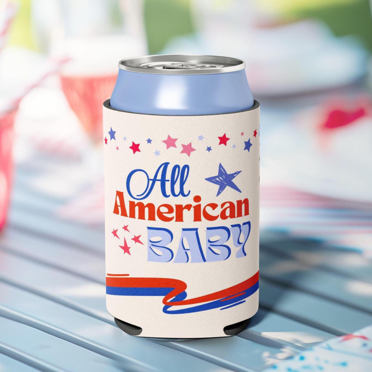 All American Baby Shower Can Cooler 4th of July Party Favor Red White and Due Gift Patriotic Baby Shower Decor American Theme Gender Reveal