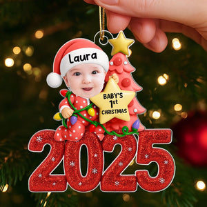 Baby Christmas Tree Upload Photo Glitter 2025 - Personalized Acrylic Ornament - Christmas Gift For Baby
