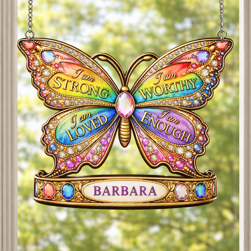 I Am Strong Jewelry Butterfly - Personalized Suncatcher - Gift For Her, Mother's Day, Birthday Gift