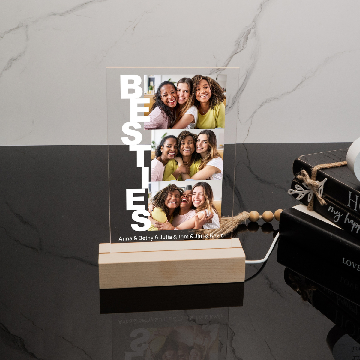 Personalized Besties Photo Collage, Personalized 3D LED Light Wooden Base, Gift For Friends, Besties