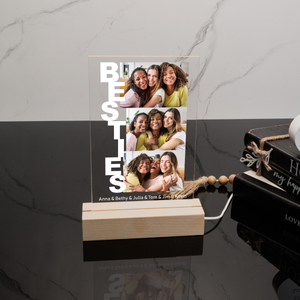 Personalized Besties Photo Collage, Personalized 3D LED Light Wooden Base, Gift For Friends, Besties