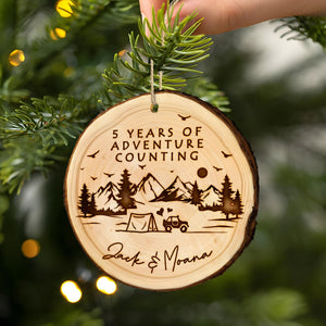 Custom Wood Anniversary Ornament, 5 Year of Adventure Counting Wooden Ornament, 5th Anniversary Christmas Ornament, Gift for Couples