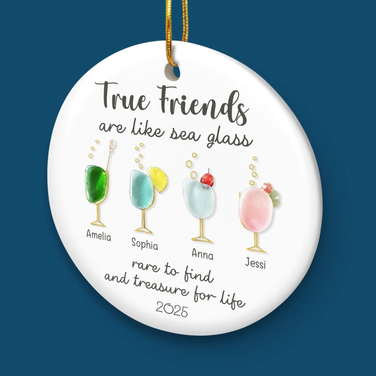 True Friends Are Like Sea Glass Cocktails - Personalized Ornament - Christmas Gift For Sisters, Besties, Friends