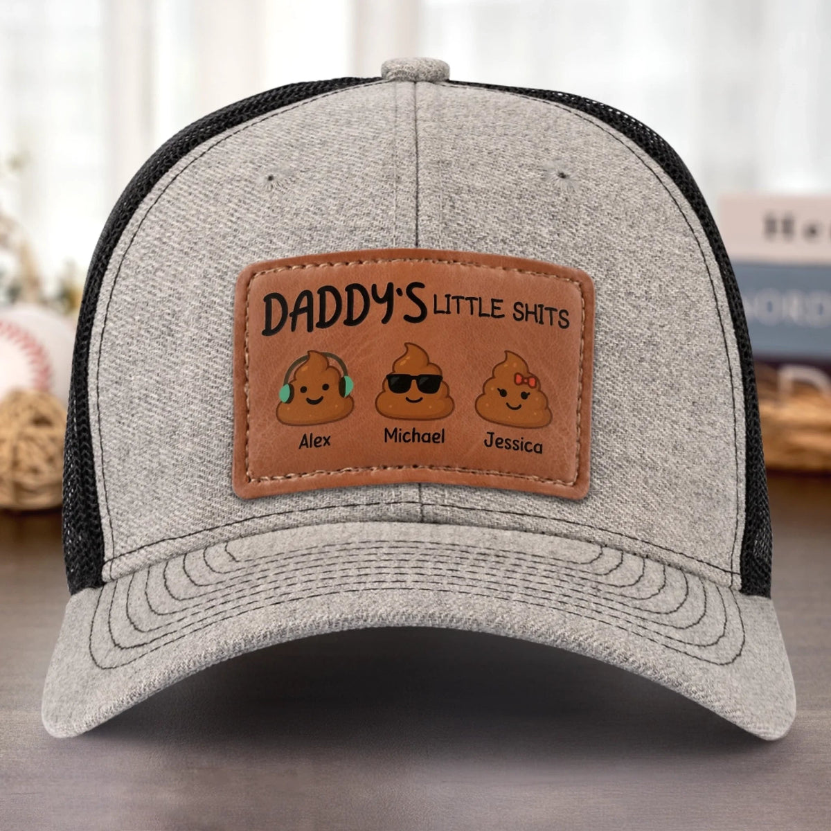 Daddy's Little Turds - Personalized Leather Label Net Hat - Gift For Dad, Father's Day Gift