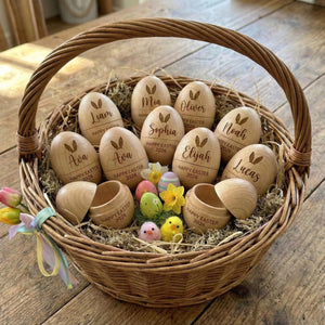 Personalized Wooden Easter Egg, Hollow Fillable Keepsake, Custom Name Easter Gift, Cute 1st Easter Basket Stuffer, Play Kitchen Toy Egg, Newborn