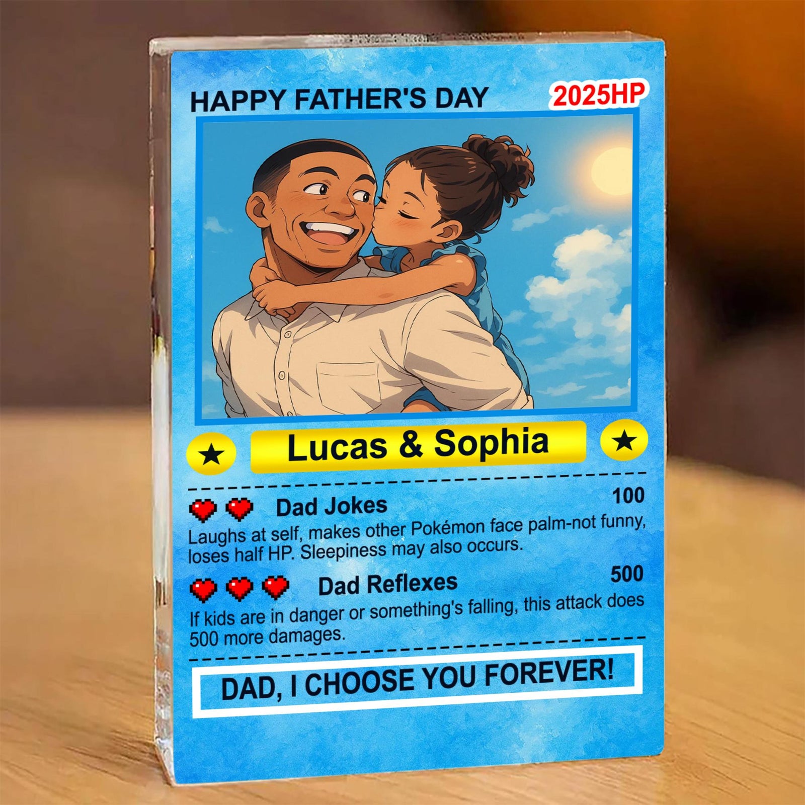 Personalized Anime Acrylic Block for Dad, Father's Day Gift, Custom Trading Card Style Photo Gift from Kids or Wife