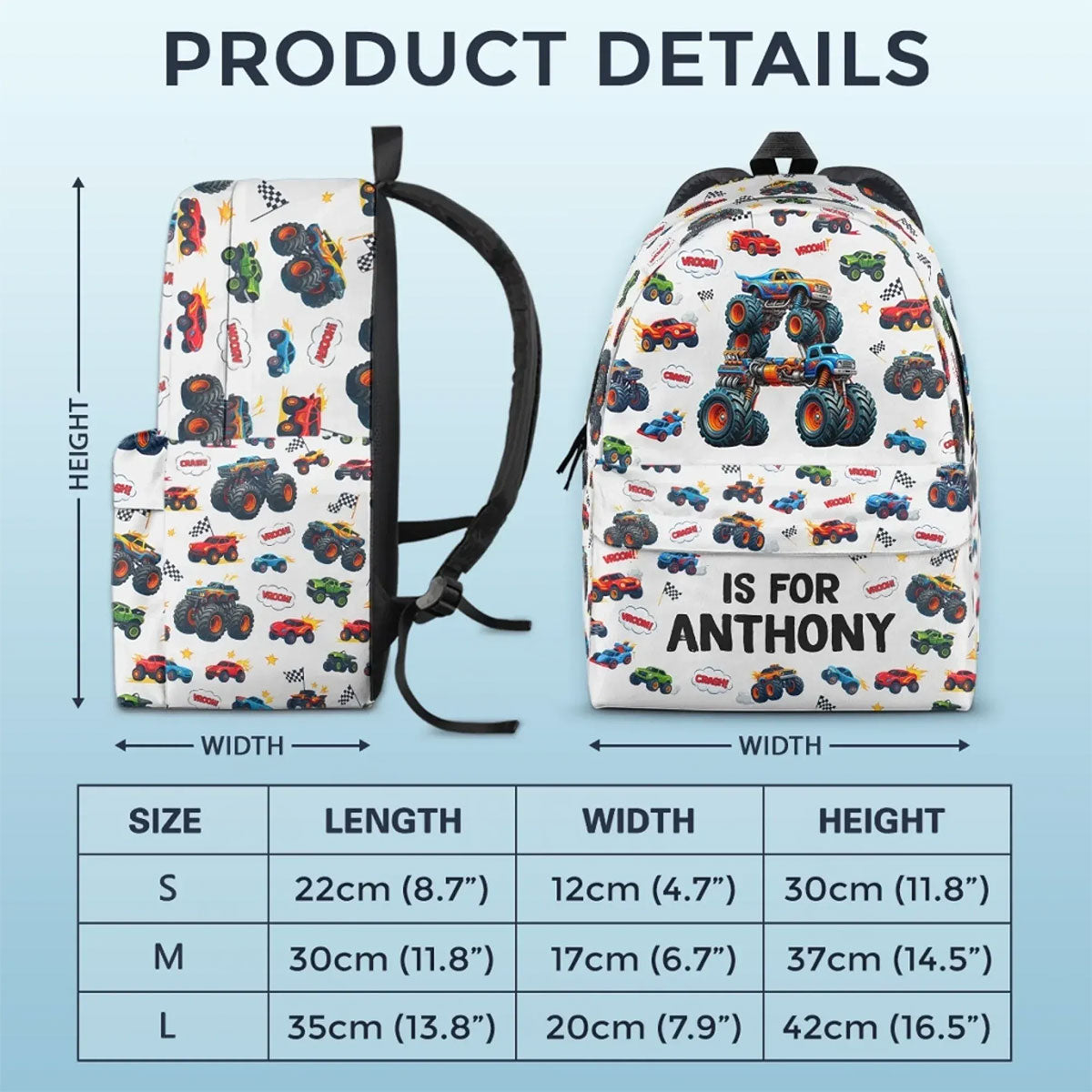 Big Wheels Bigger Dreams - Custom Kids Backpack - Personalized Back To School Gifts For Kids