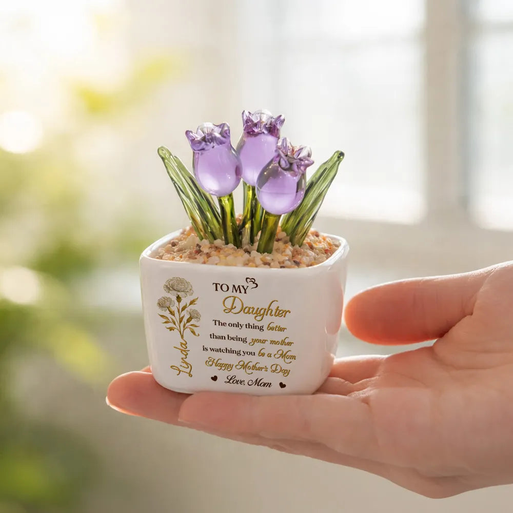 Watching You Being A Mom - Personalized Mini Glass Flower Pot - Gift For Daughter, Gift For New Mom, Mother's Day Gift