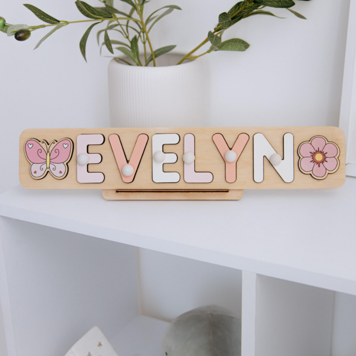 Baby Girl Birthday Gift, Cute Nursery Decor, Pink Name Puzzle with Flower, Cute New Baby Gift, Easter Gift for Kids, Gift for Niece
