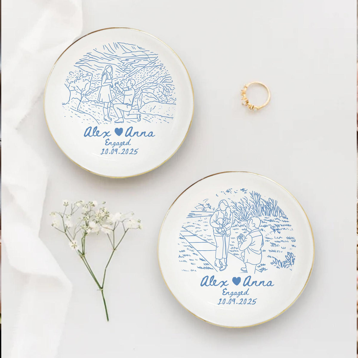 Personalized Couple Portrait Ring Dish, Engagement Gift, Wedding Gift For Bride, Handmade Custom Photo Ring Dish, Custom Photo Jewelry Tray