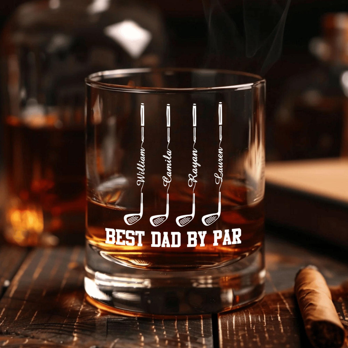 Personalized Father's Day Gift For Dad, Custom Golf Dad Whiskey Bar Glass With Kids Name, Best Dad By Par Wine Glass Gift, Gift For Husband
