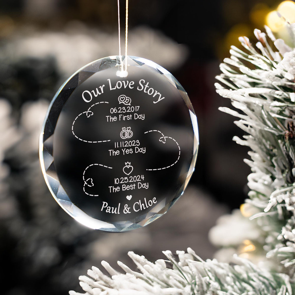 Custom Our Love Story Christmas Ornament, First Day Yes Day Best Day Ornament, Wedding Gift for Couples, Anniversary Couples Timeline Gifts