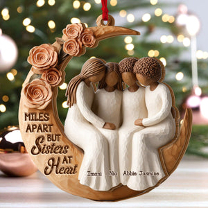 Black Sistas Roses Moon - Personalized Layered Wooden Ornament - Christmas Gift For Sisters, Friends