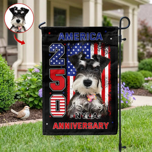 Stars, Stripes & Tail Wags - Personalized Garden Flag - America 250th Anniversary Garden Decor, Patriotic Dog With USA Flag, 4th Of July Dog Lover Gift