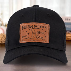 Best Dog Dad Cat Dad Ever - Personalized Leather Label Net Hat - Gift For Father, Gift For Papa, Father's Day Gift
