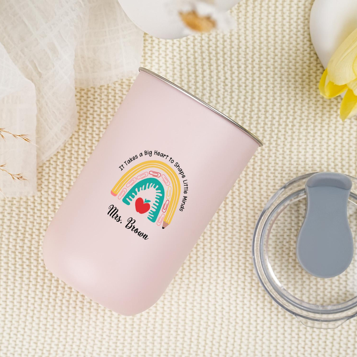 Personalised Teacher Tumbler with Name, Custom Wine Cup, Insulated Travel Mug, Iced Coffee Cup, Thank You Gift, Teacher Appreciation Gift
