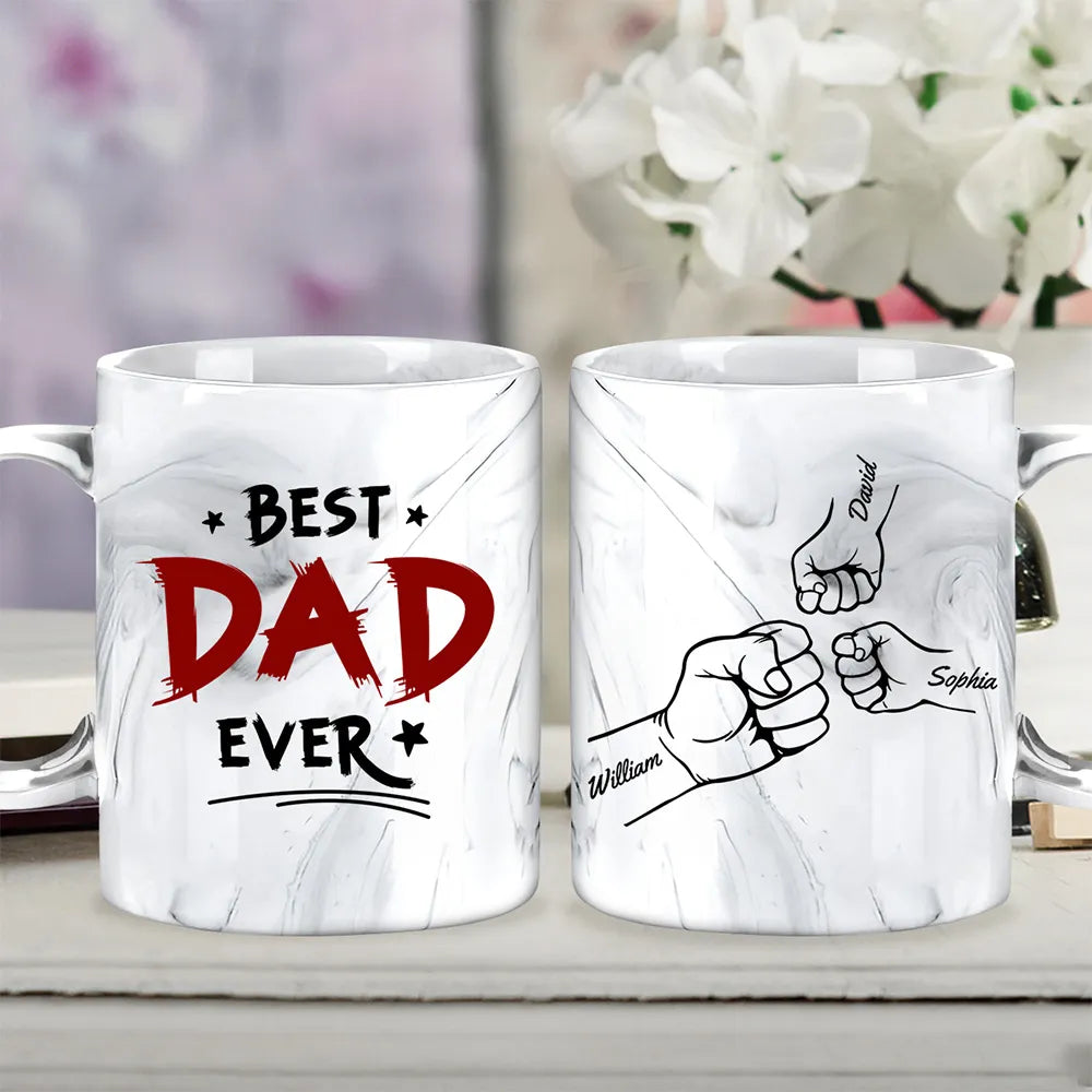 Best Dad Ever Kid Fist Bump - Personalized Marble Mug - Gift For Dad, Papa, Father's Day Gift