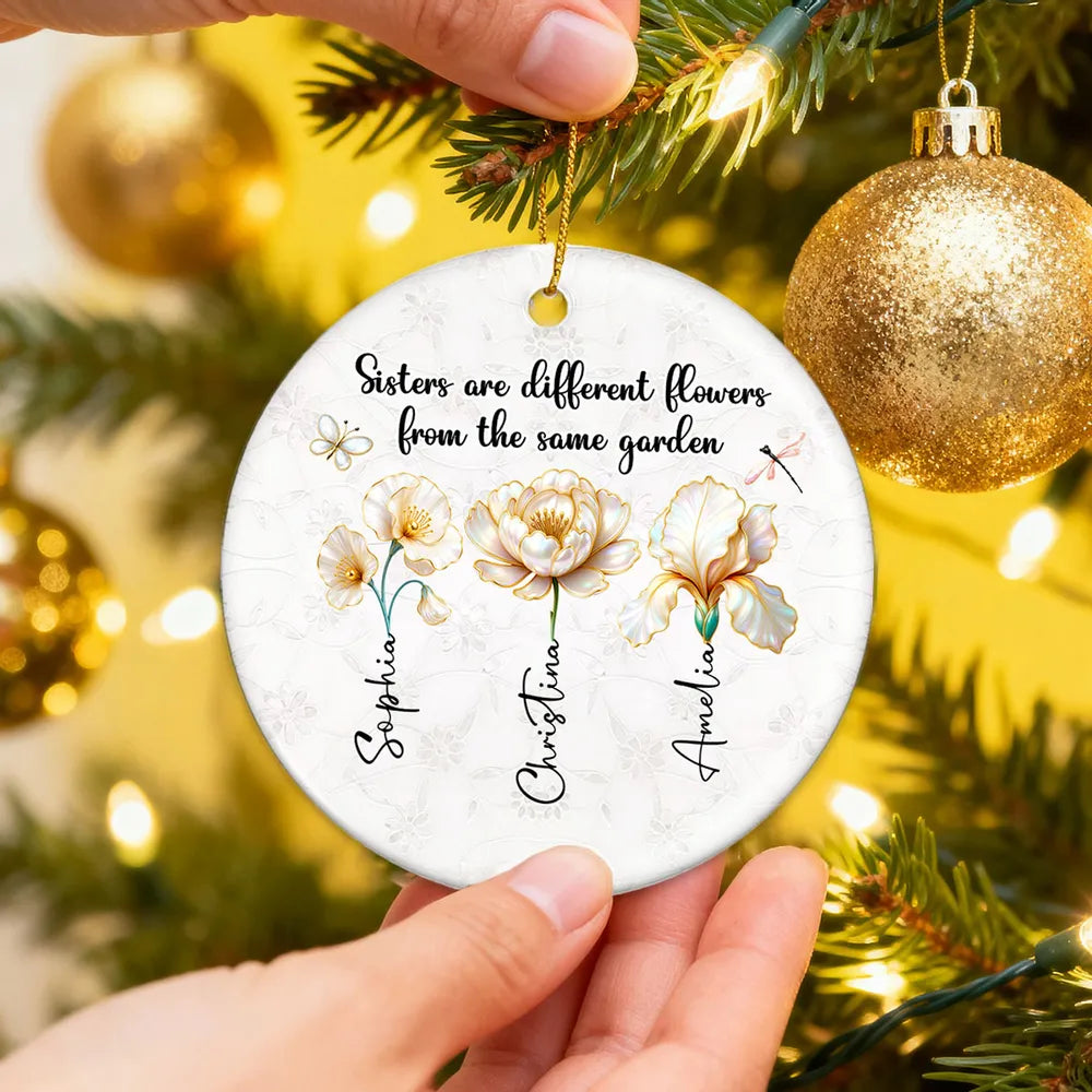 3D Pearl Effect Birth Flowers Sisters From The Same Garden - Personalized Ornament - Christmas Gift For Sisters, Besties