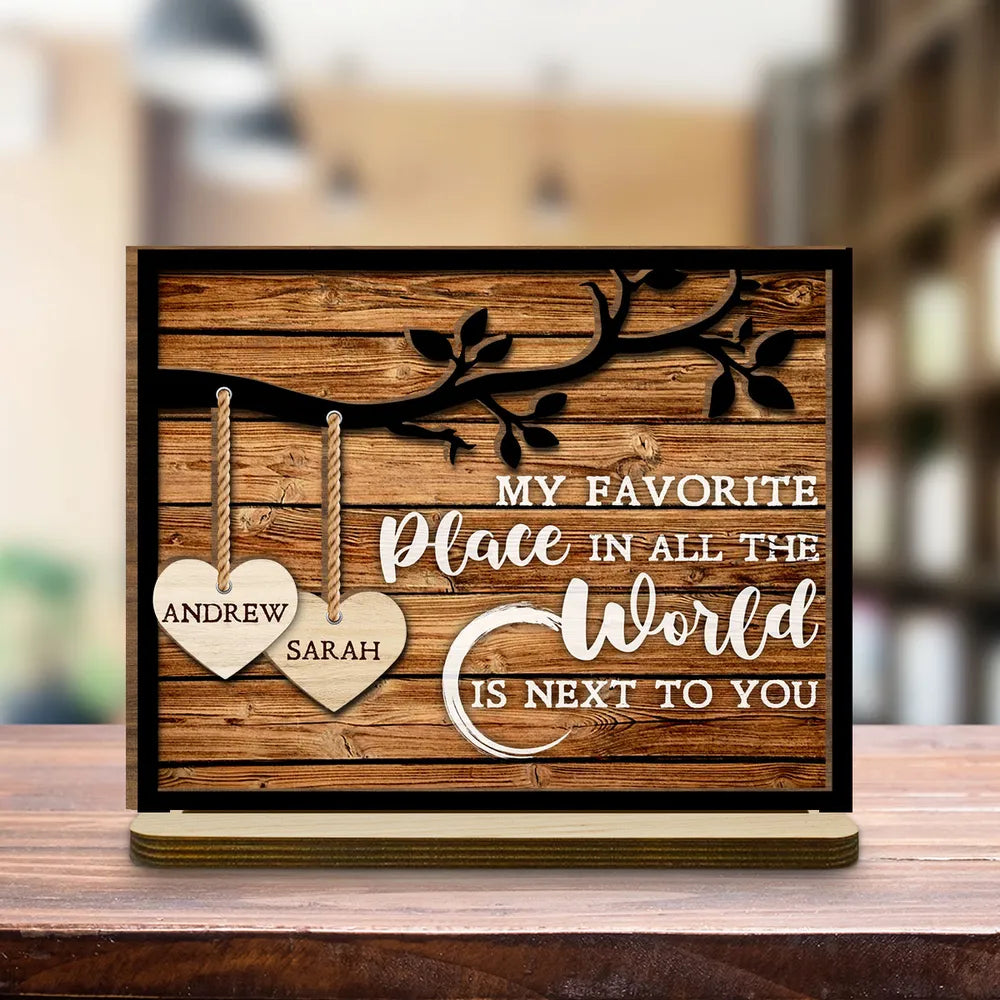 Tree Hearts - Personalized Wooden Plaque With Flat Base - Anniversary Gift, Valentine's Day Gift For Couple