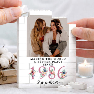 Personalized 1986 Birthday Photo Building Block, Making the World Better Since 1986 Gift, Best Friend Gift, 40th Birthday Keepsake for Her